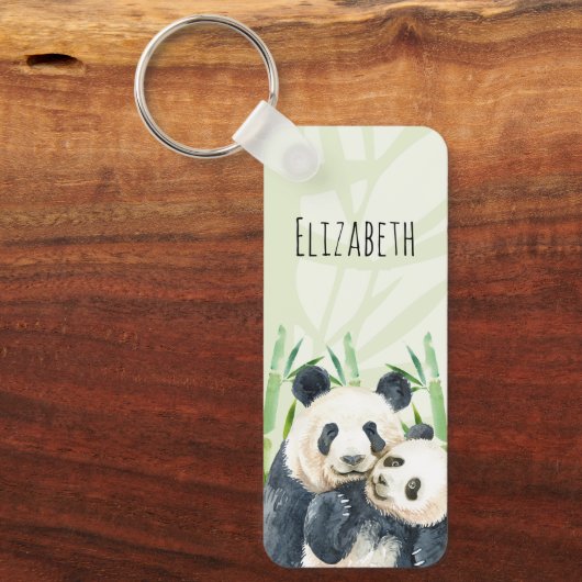 Cute Panda Beren Cuddling Waterverf Sleutelhanger (Voorkant)