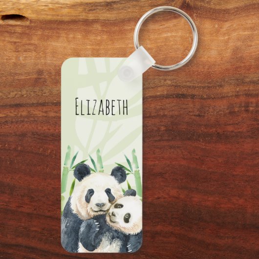 Cute Panda Beren Cuddling Waterverf Sleutelhanger (Achterkant)