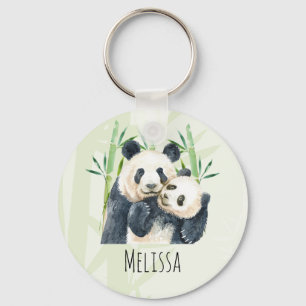 Cute Panda Beren Cuddling Waterverf Sleutelhanger