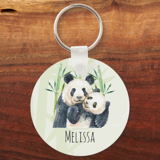 Cute Panda Beren Cuddling Waterverf Sleutelhanger (Voorkant)