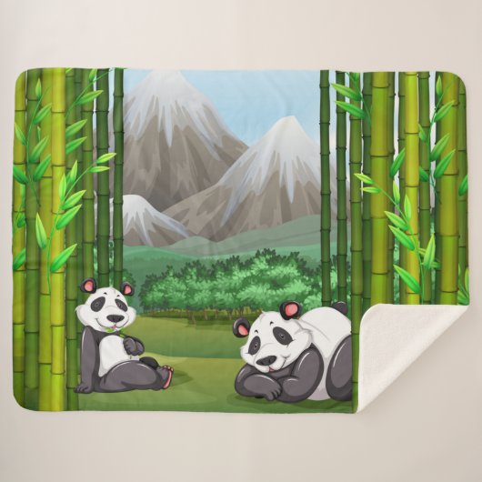 Cute Panda Beren en Bamboo Sherpa Deken (Voorkant (horizontaal))