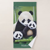 Cute Panda Beren moeder en Cubaanse monogram Badhanddoek (Badhanddoek)