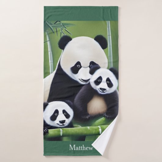 Cute Panda Beren moeder en Cubaanse monogram Badhanddoek (Badhanddoek)