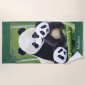 Cute Panda Beren Moeder en Cubaanse monogram Bath Strandlaken (Voorkant)