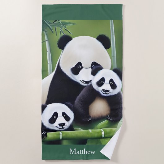 Cute Panda Beren Moeder en Cubaanse monogram Bath Strandlaken (Voorkant)