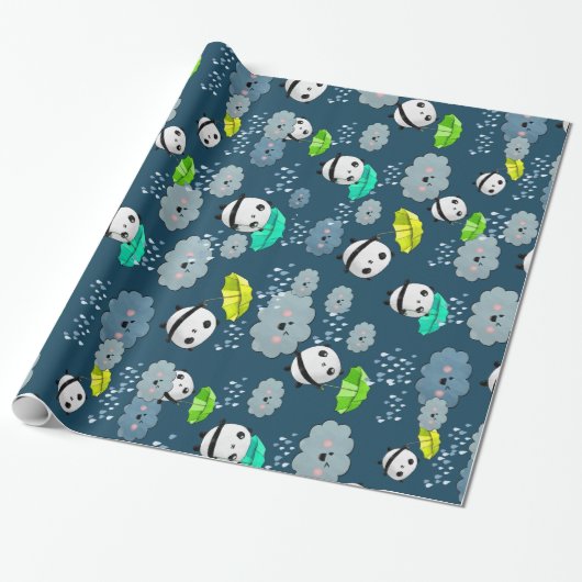 Cute Panda Beren Pattern Cadeaupapier (Uitgerold)