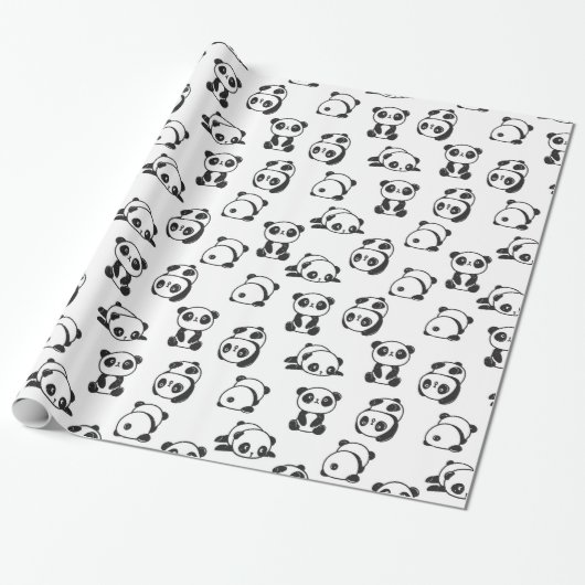Cute Panda Beren Pattern Wrapping Paper Cadeaupapier (Uitgerold)