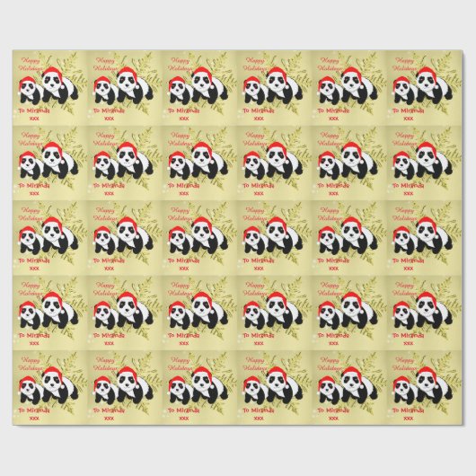 Cute Panda Beren Sparkly Gold Personalized Cadeaupapier (Vlak)