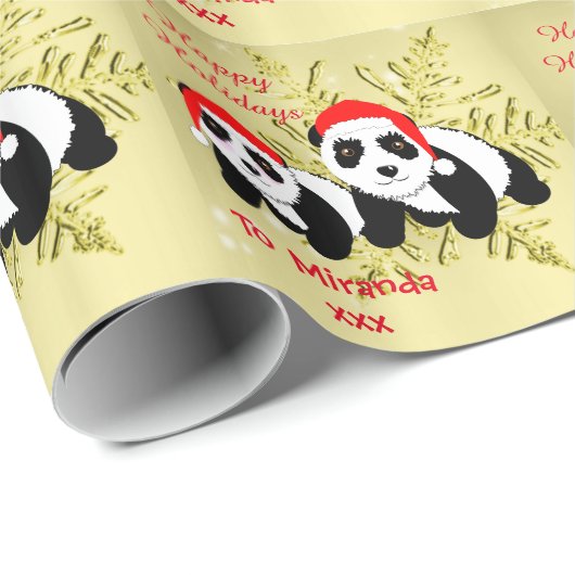 Cute Panda Beren Sparkly Gold Personalized Cadeaupapier (Rol Hoek)