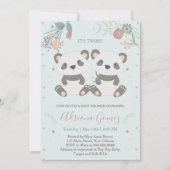 Cute Panda Beren Twins Baby shower Invitation Kaart (Voorkant)