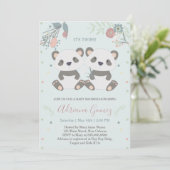 Cute Panda Beren Twins Baby shower Invitation Kaart (Staand voorkant)