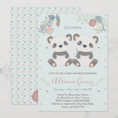 Cute Panda Beren Twins Baby shower Invitation Kaart (Voorkant / Achterkant)