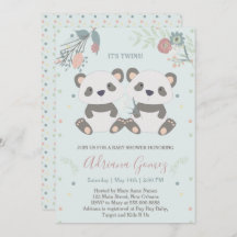 Cute Panda Beren Twins Baby shower Invitation