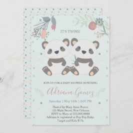 Cute Panda Beren Twins Baby shower Invitation Kaart