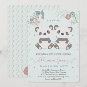 Cute Panda Beren Twins Baby shower Invitation Kaart