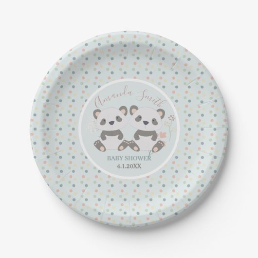 Cute Panda Beren Twins Baby shower Papieren Bordje (Voorkant)