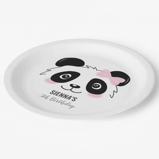 Cute Panda Birthday Baby Party Pink Black White Papieren Bordje (Gekanteld)