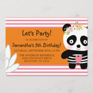 Cute Panda Birthday Girl Uitnodiging