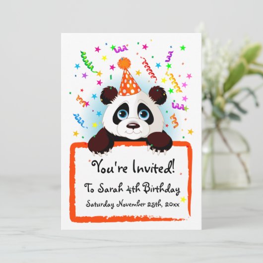 Cute Panda Birthday Invites Kaart (Staand voorkant)