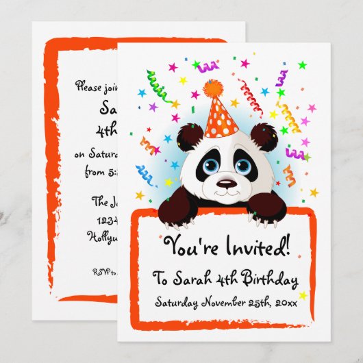 Cute Panda Birthday Invites Kaart (Voorkant / Achterkant)