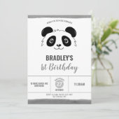 Cute Panda Birthday Party Black and White Kaart (Staand voorkant)