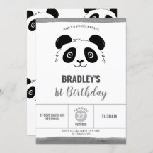 Cute Panda Birthday Party Black and White
