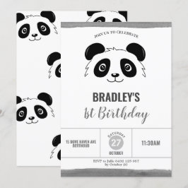 Cute Panda Birthday Party Black and White Kaart