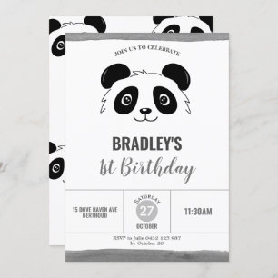 Cute Panda Birthday Party Black and White Kaart