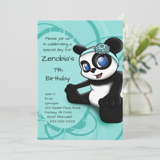 Cute Panda Birthday Party Invitation Kaart (Staand voorkant)