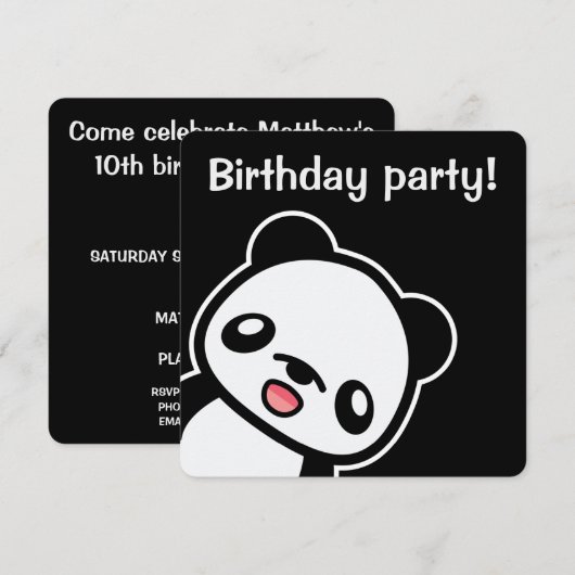 Cute Panda Birthday Party Kaart (Voorkant / Achterkant)
