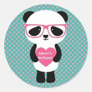 Cute Panda Birthday Ronde Sticker