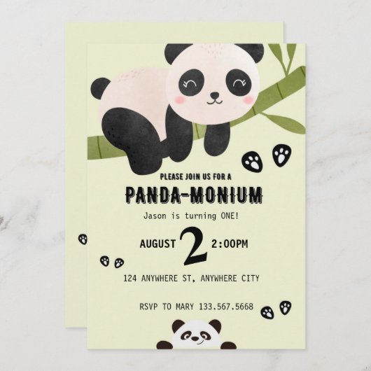 Cute Panda Birthday Uitnodiging (Voorkant / Achterkant)