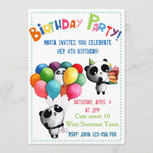 Cute Panda Birthday Uitnodiging