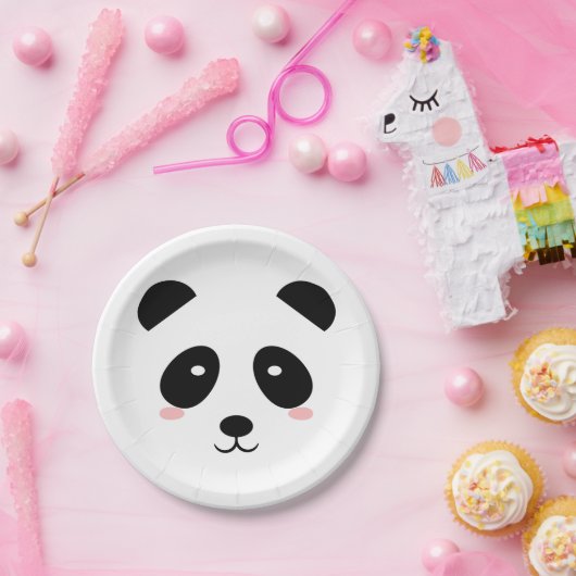 Cute Panda Black en White Simple Modern Papieren Bordje (Feest)