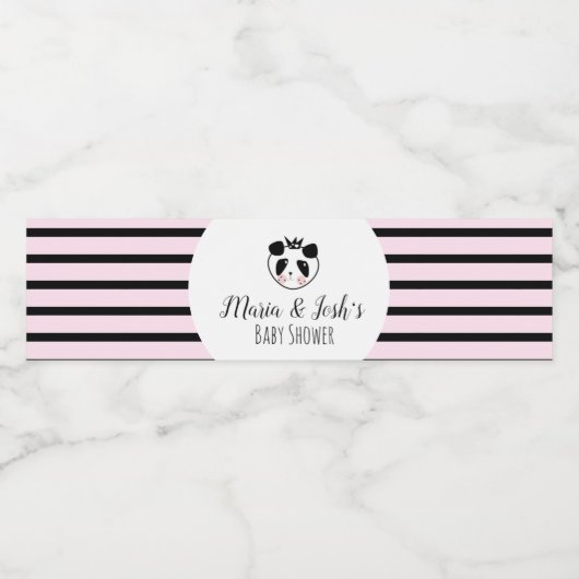 Cute Panda Black White Pink Baby shower Birthday Waterfles Etiket (Enkel label)
