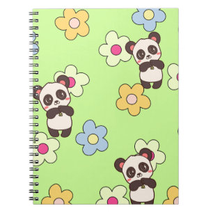 Cute Panda & Bloem Kawaii Patroon Notitieboek
