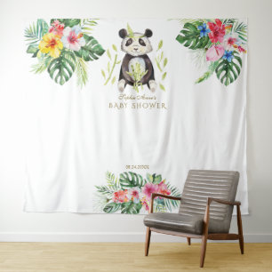 Cute Panda Bloemige Baby Shower Fotohut Prop Wandkleed