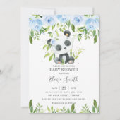 Cute Panda Blue Floral Greenery Baby shower Kaart (Voorkant)