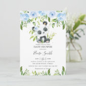 Cute Panda Blue Floral Greenery Baby shower Kaart (Staand voorkant)