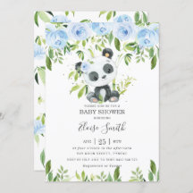 Cute Panda Blue Floral Greenery Baby shower