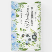 Cute Panda Blue Floral Greenery Bamboo Backdrop Spandoek (Verticaal)
