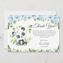 Cute Panda Blue Floral Greenery Birthday Party