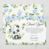 Cute Panda Blue Floral Greenery Birthday Party Bedankkaart (Voorkant / Achterkant)