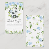 Cute Panda Blue Floral Greenery Diaper Raffle Informatiekaartje (Voorkant / Achterkant)