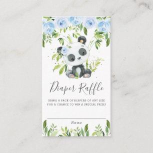 Cute Panda Blue Floral Greenery Diaper Raffle Informatiekaartje