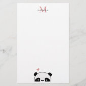 Cute Panda Blush Pink Monogram Script Briefpapier (Voorkant)