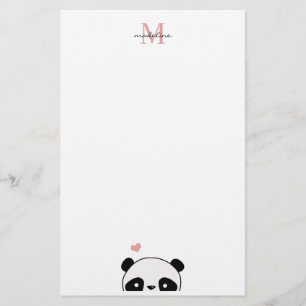 Cute Panda Blush Pink Monogram Script Briefpapier