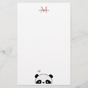 Cute Panda Blush Pink Monogram Script Briefpapier