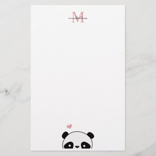 Cute Panda Blush Pink Monogram Script Briefpapier (Voorkant)