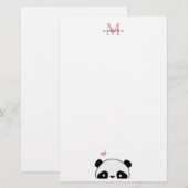 Cute Panda Blush Pink Monogram Script Briefpapier (Voorkant / Achterkant)